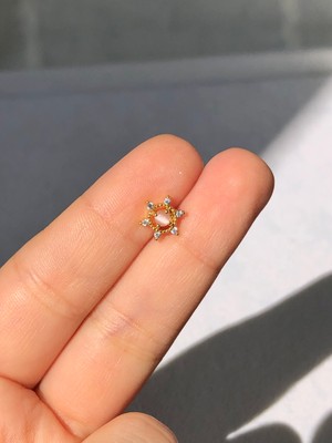 2D2B Nature Cerrahi Çelik  Zirkon Taşlı Pembe Güneş  Gold Renk 1cm  Piercing