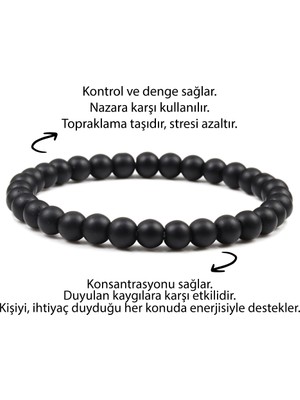 Ahlez Unisex Oniks Mat Siyah Tasarım Doğal Taş Bileklik 8mm