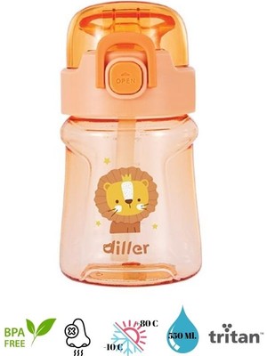 Diller Tritan Silikon Pipetli  Karikatürlü Matara  550 ml
