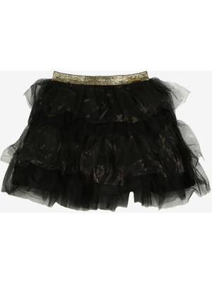 Barbie Lastikli Bel Standart Siyah Simli Kısa Kadın Etek BRB3WG-ETK3