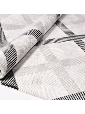 Halınet Sierra Gri Geometrik Polyester Makine Halısı