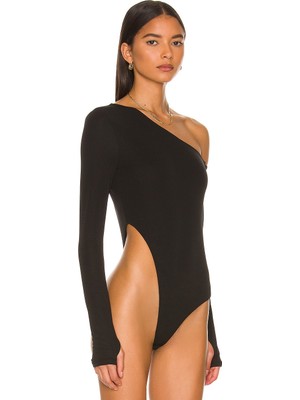 By Kul Design Kadın Siyah Asimeetrik Kesim Jarse Bodysuit