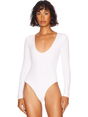 By Kul Design Kadın Beyaz U Yaka Jarse Bodysuit