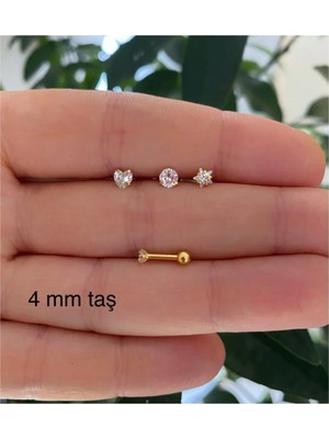 Ares Collection Cerrahi Çelik Paslanmaz Zirkon Taşlı 3 Lü Piercing Küpe Set