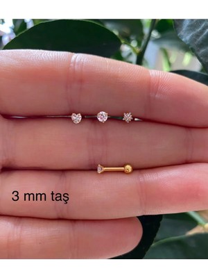 Ares Collection Cerrahi Çelik Paslanmaz Zirkon Taşlı 3 Lü Piercing Küpe Set