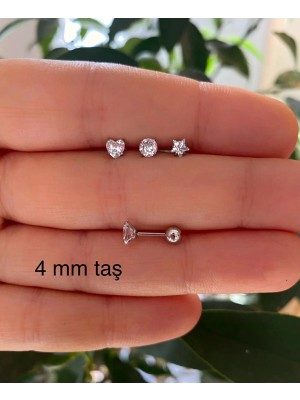 Ares Collection Cerrahi Çelik Paslanmaz Zirkon Taşlı 3 Lü Piercing Küpe Set