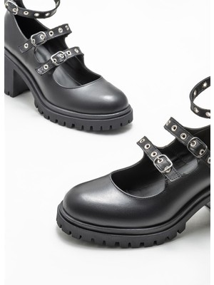 Elle Shoes Siyah Deri Kadın Topuklu Ayakkabı