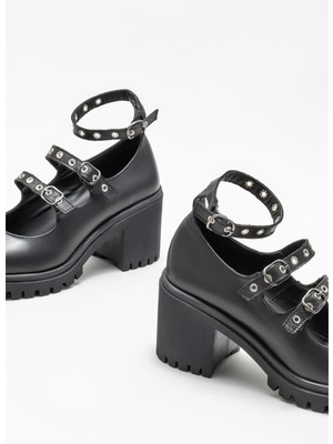 Elle Shoes Siyah Deri Kadın Topuklu Ayakkabı