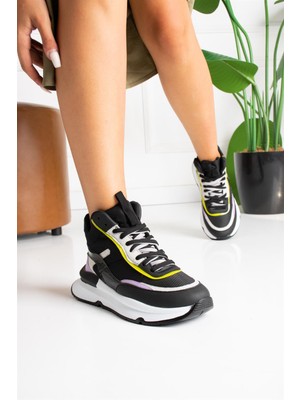 Shoetek  Marion Kadın Sneakers Bağcıklı Spor Bot Siyah/sarı Deri
