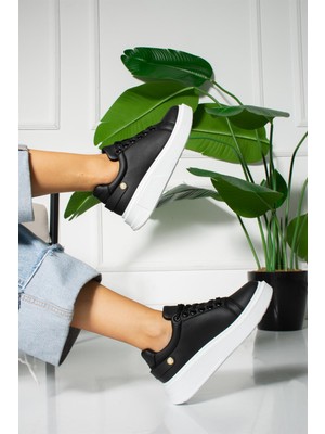 Shoetek Kadın Sneakers Deri Bağcıklı Agatha Siyah/beyaz