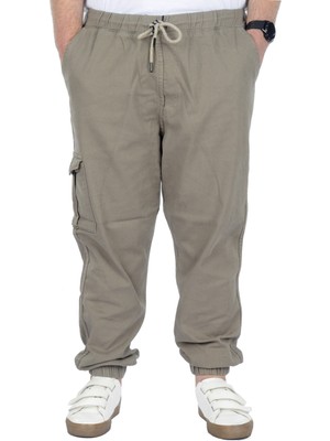 ModeXL Büyük Beden Erkek Gabardin Kargo Jogger Pantolon 21927 Bej Desenli Yumuşak Kumaş ile Rahat Kullanım