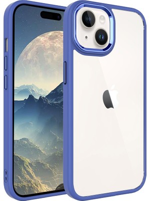 Kzy Apple iPhone 15 Kapak Metal Kamera Korumalı Arkası Şeffaf Silikon Kılıf - Petrol Mavisi