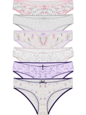 Merry Secret's Kadın 6'lı Bikini Külot Karışık Renkli ve Çiçek Desenli Hijyenik Ambalajında Özel Paket