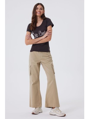 Lee Cooper London 1 Kadın %100 Pamuk O Yaka T-Shirt Kahve