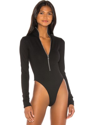 By Kul Design Kadın Siyah Fermurarlı  Jarse Bodysuit