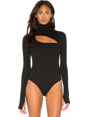 By Kul Design Kadın Siyah Balıkçı Yaka Göğüs Dekolte Jarse Bodysuit