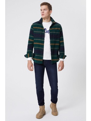 Lee Cooper Cıtymap Erkek Dokuma Uzun Kol Gömlek Yeşil-Sarı Çizgili