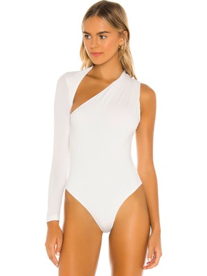 By Kul Design Kadın Beyaz Asimetrik Kesim Jarse Bodysuit