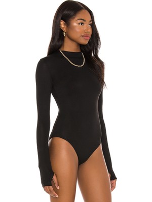 By Kul Design Kadın Siyah Parmak Geçmeli Jarse Bodysuit