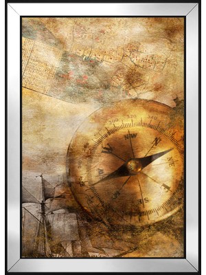 DB Sanat Pusula ve Harita Soyut Motifli Kanvas Tablo