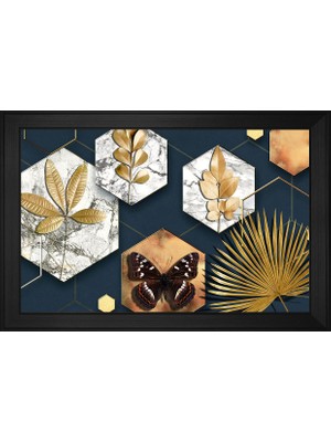 DB Sanat Soyut Yapraklar Kelebek Motifli Kanvas Tablo