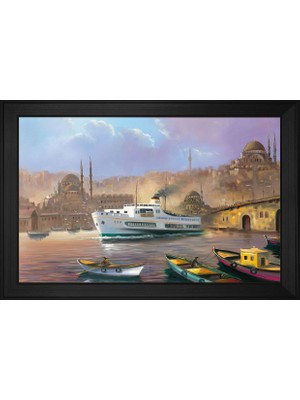 DB Sanat Yeni Camii ve Adalar Boğaziçi Vapuru Motifli Kanvas Tablo