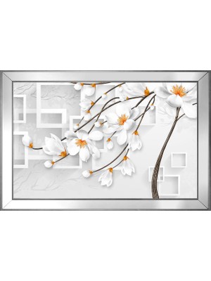 DB Sanat Beyaz Çiçekler Soyut Motifli Kanvas Tablo