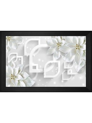 DB Sanat Beyaz Çiçekler Soyut Motifli Kanvas Tablo