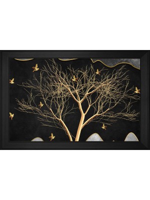 DB Sanat Ağaç ve Kuşlar Soyut Motifli Kanvas Tablo