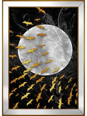 DB Sanat Kuşlar ve Dolunay Soyut Motifli Kanvas Tablo