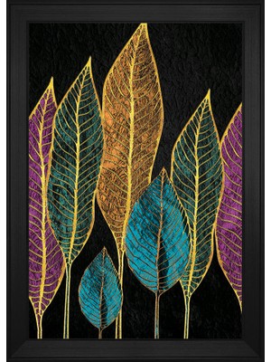 DB Sanat Renkli Yapraklar Soyut Motifli Kanvas Tablo