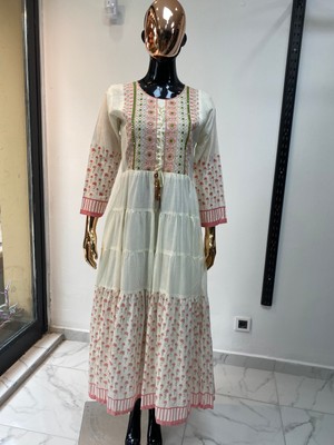 Aashivs Collection Kadın Pamuklu Hint Elbisesi Belden Ayarlanabilir