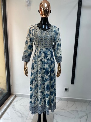 Aashivs Collection Kadın Pamuklu Hint Elbisesi Belden Ayarlanabilir