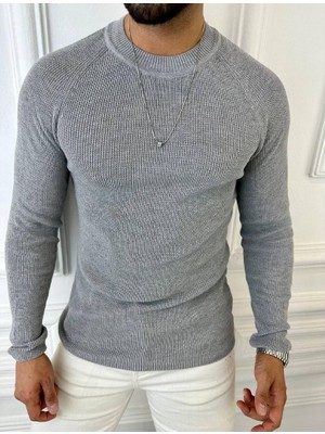 Elku Moda Kazak Slim Fit Naturel Örme Pamuk Tüylenmeyen Triko Dar Kesim Body Kazak
