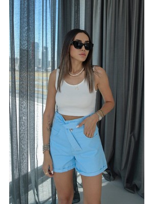 Beyaz Paola Kalın Askılı Crop