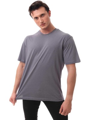 Oversize Basic Erkek T-Shirt Füme 5000