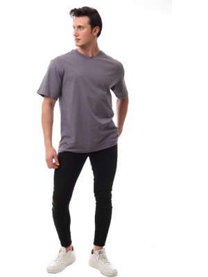 Oversize Basic Erkek T-Shirt Füme 5000