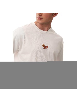 Sincap Nakışlı Relaxed Oversize Basic Erkek T-Shirt  Ekru 6001