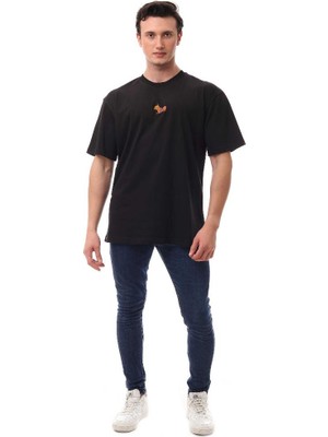 Sincap Nakışlı Relaxed Oversize Basic Erkek T-Shirt Siyah 6001