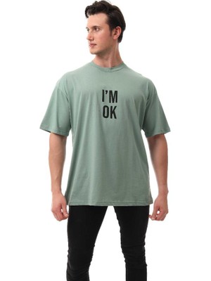 I'm Ok Relaxed Oversize Basic Erkek T-Shirt Mint 6000