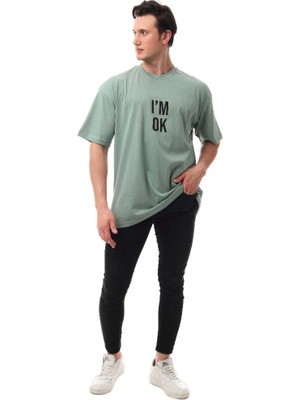 I'm Ok Relaxed Oversize Basic Erkek T-Shirt Mint 6000