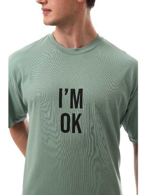 I'm Ok Relaxed Oversize Basic Erkek T-Shirt Mint 6000