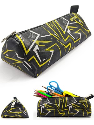 Limmy Kalem Kutusu Kamuflaj Siyah Üçgen Kalemkutu Jumbo Vegan Deri Kalemlik