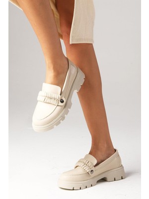 Mio Gusto Judi Bej Renk Kalın Tabanlı Kadın Loafer Ayakkabı