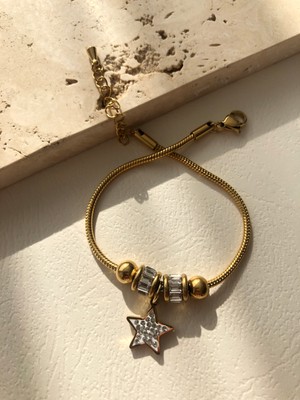 Atelier Deep Yıldız Figür Zirkon Taşlı 316 L Gold Çelik Bileklik