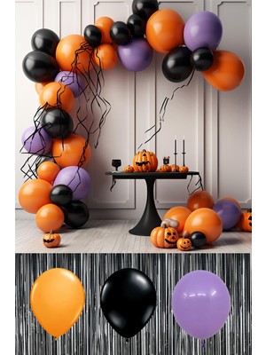 Pekshop Cadılar Bayramı Balon Zinciri Turuncu Siyah Lila Balon Zinciri 50 Balon 12" Ebatlar ile Parti Dekoru