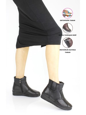 Forelli Kadın Bağcıksız Fermuarlı Hakiki Deri Ortopedik Kaymaz Taban Günlük Bot F24/B25157