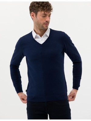 Pierre Cardin Erkek Açık Lacivert Slim Fit V Yaka Basic Triko Kazak 50276536-VR059