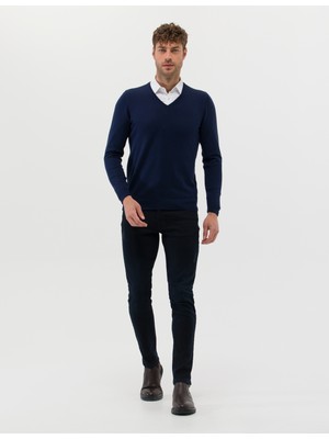 Pierre Cardin Erkek Açık Lacivert Slim Fit V Yaka Basic Triko Kazak 50276536-VR059