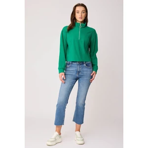 Dik Yaka Fermuarlı Örme Sweatshirt